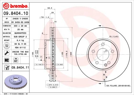 Tarcza hamulcowa BREMBO 09.8404.11