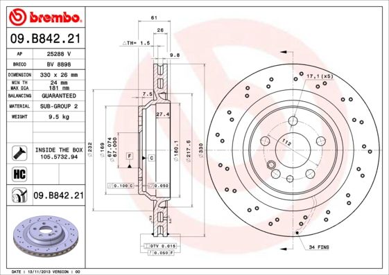 Tarcza hamulcowa BREMBO 09.B842.21