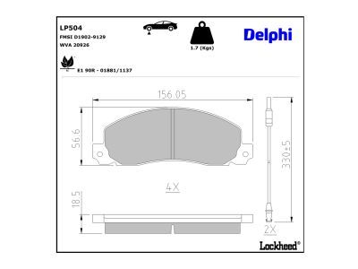 Zestaw klocków hamulcowych, hamulce tarczowe DELPHI LP504