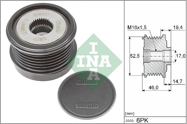 Alternator - sprzęgło jednokierunkowe INA 535037310