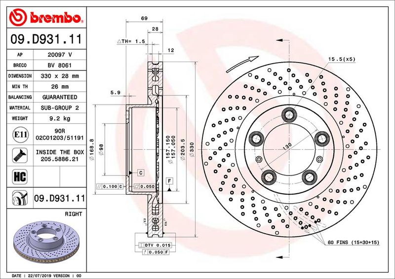 Tarcza hamulcowa BREMBO 09.D931.11