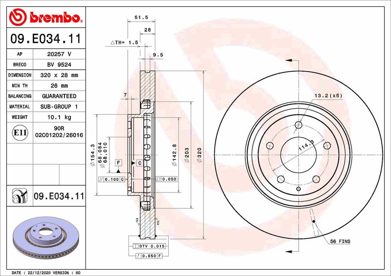 Tarcza hamulcowa BREMBO 09.E034.11