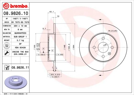 Tarcza hamulcowa BREMBO 08.9826.11