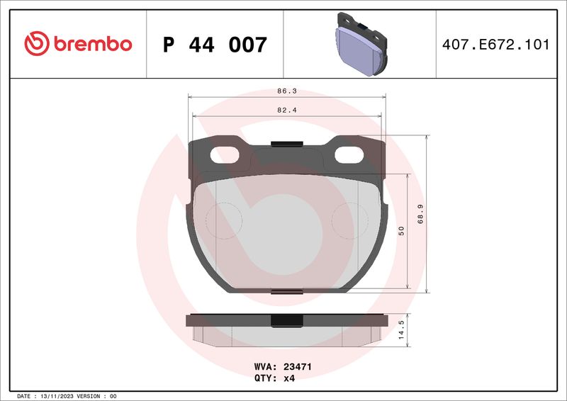 Zestaw klocków hamulcowych, hamulce tarczowe BREMBO P 44 007