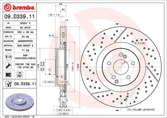 Tarcza hamulcowa BREMBO 09.D339.11
