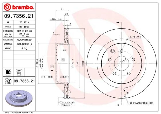 Tarcza hamulcowa BREMBO 09.7356.21