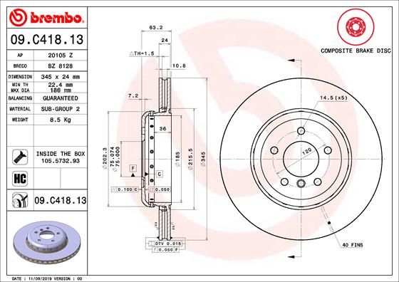 Tarcza hamulcowa BREMBO 09.C418.13
