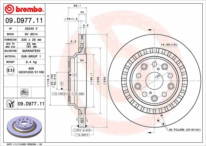 Tarcza hamulcowa BREMBO 09.D977.11
