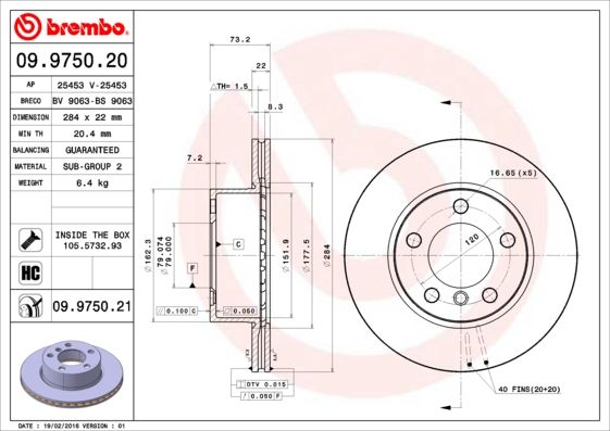 Tarcza hamulcowa BREMBO 09.9750.21