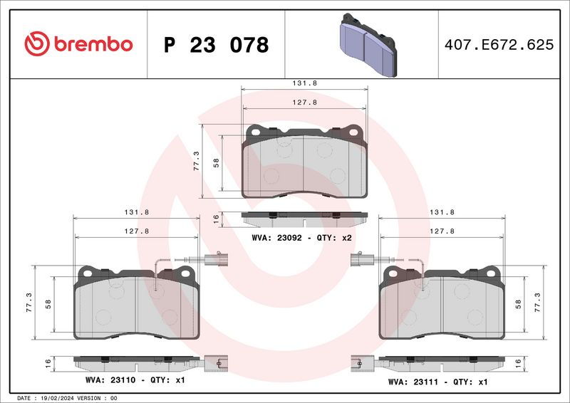 Zestaw klocków hamulcowych, hamulce tarczowe BREMBO P 23 078X