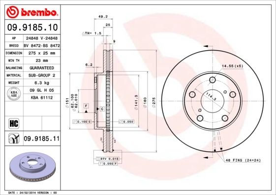 Tarcza hamulcowa BREMBO 09.9185.11