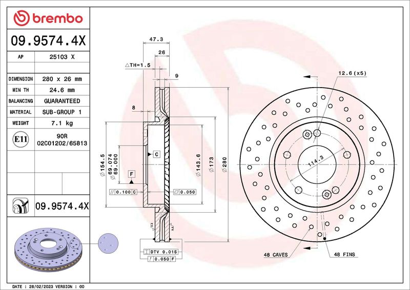 Tarcza hamulcowa BREMBO 09.9574.4X