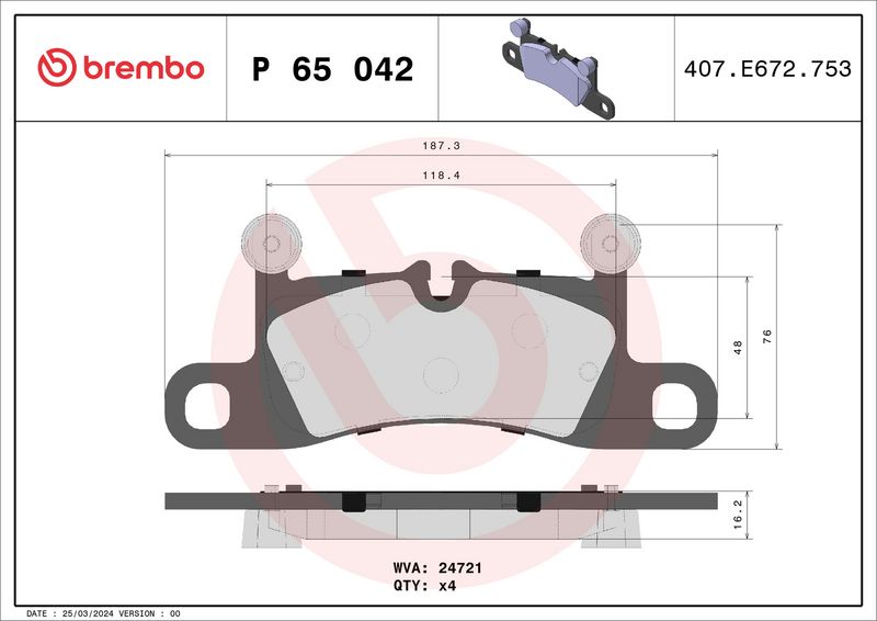 Zestaw klocków hamulcowych, hamulce tarczowe BREMBO P 65 042
