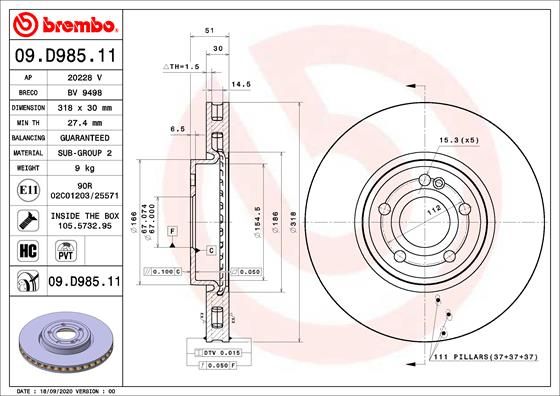 Tarcza hamulcowa BREMBO 09.D985.11