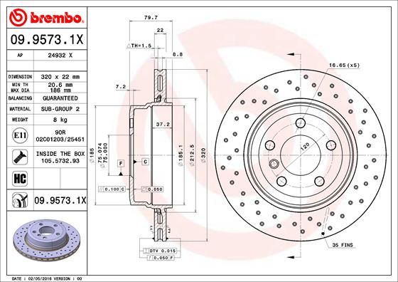 Tarcza hamulcowa BREMBO 09.9573.1X