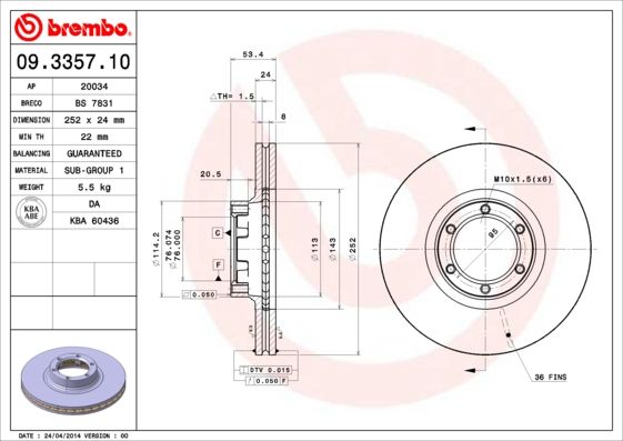 Tarcza hamulcowa BREMBO 09.3357.10