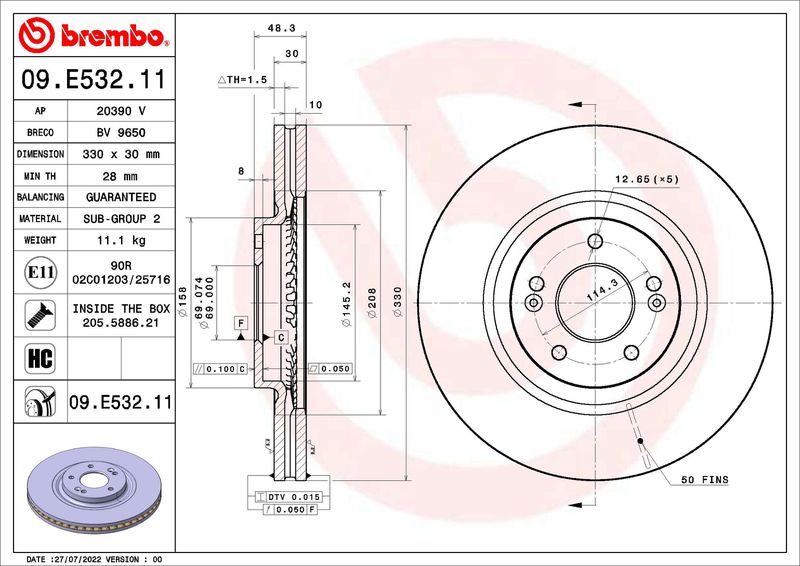 Tarcza hamulcowa BREMBO 09.E532.11