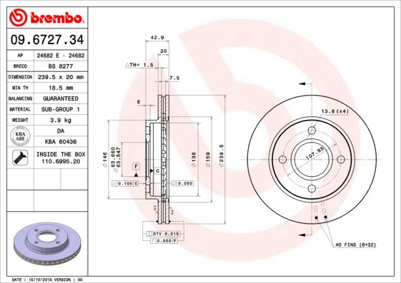 Tarcza hamulcowa BREMBO 09.6727.34