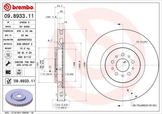 Tarcza hamulcowa BREMBO 09.8933.11