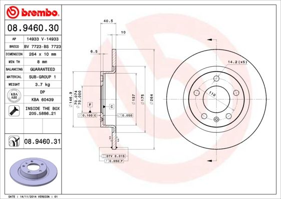 Tarcza hamulcowa BREMBO 08.9460.31