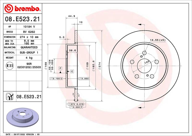Tarcza hamulcowa BREMBO 08.E523.21
