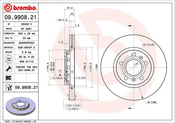 Tarcza hamulcowa BREMBO 09.9908.21