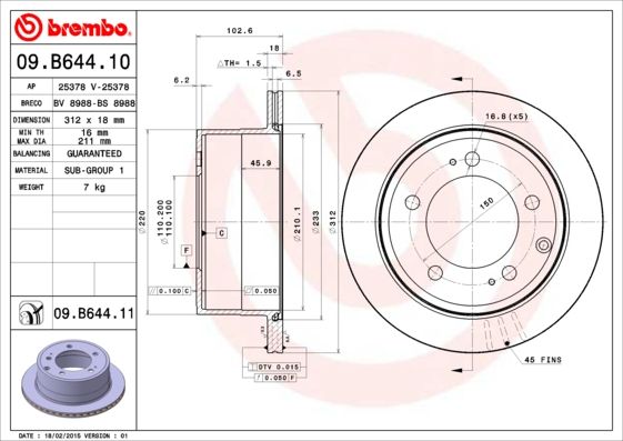 Tarcza hamulcowa BREMBO 09.B644.11