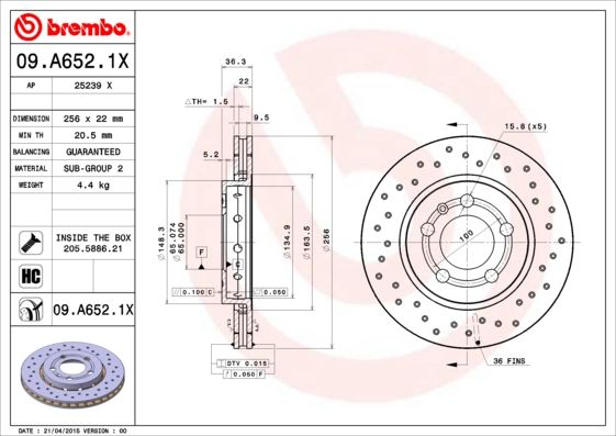 Tarcza hamulcowa BREMBO 09.A652.1X