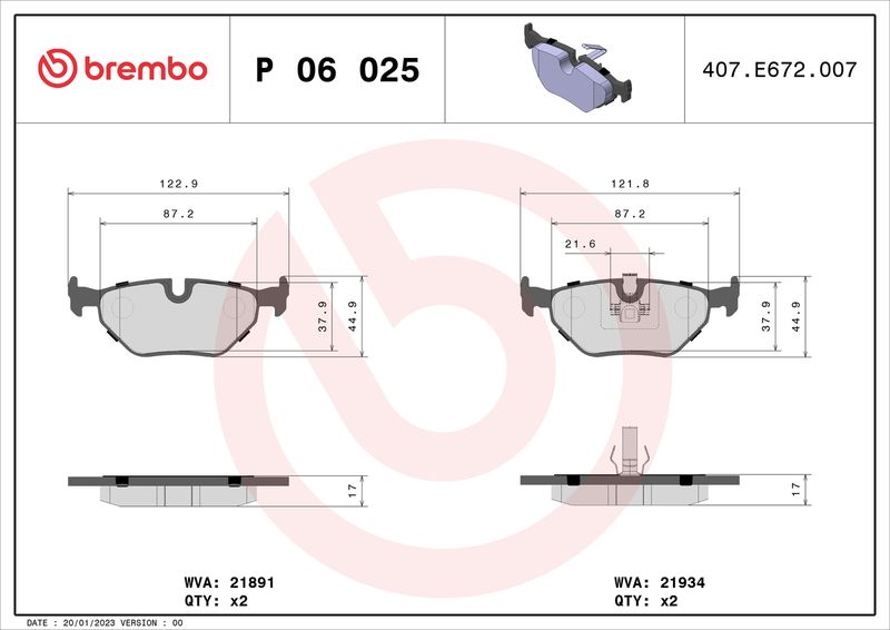 Zestaw klocków hamulcowych, hamulce tarczowe BREMBO P 06 025