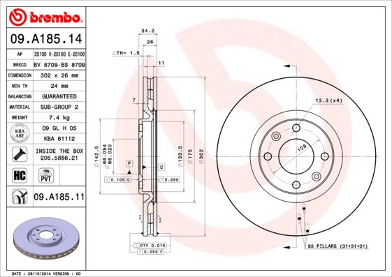 Tarcza hamulcowa BREMBO 09.A185.11