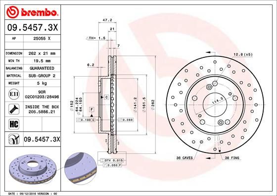 Tarcza hamulcowa BREMBO 09.5457.3X