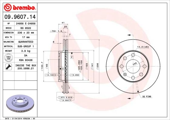 Tarcza hamulcowa BREMBO 09.9607.14