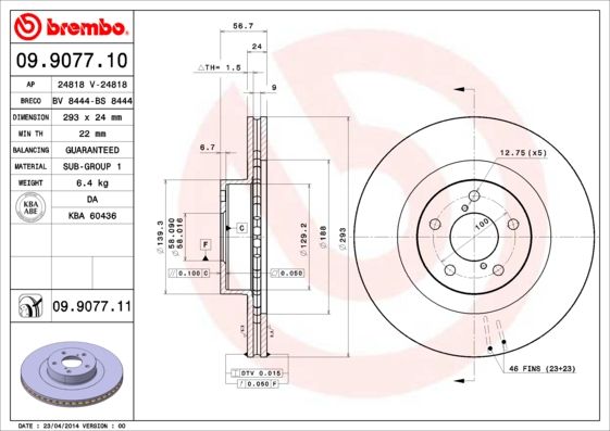 Tarcza hamulcowa BREMBO 09.9077.11