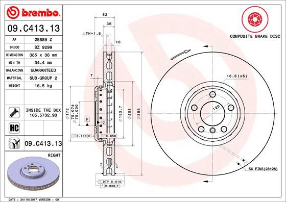 Tarcza hamulcowa BREMBO 09.C413.13