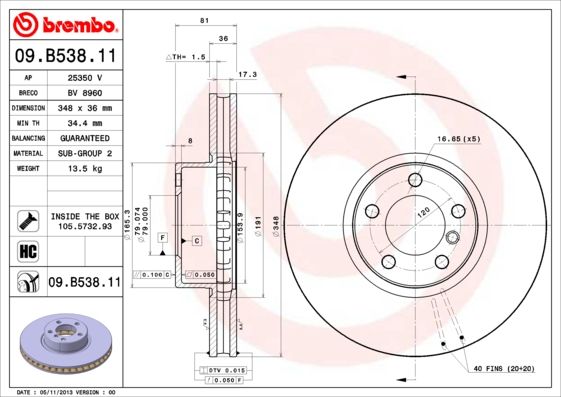 Tarcza hamulcowa BREMBO 09.B538.11