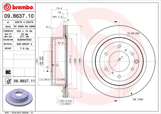 Tarcza hamulcowa BREMBO 09.B637.11