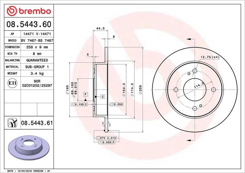 Tarcza hamulcowa BREMBO 08.5443.60