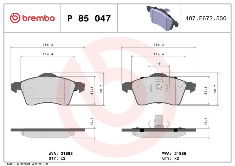 Zestaw klocków hamulcowych, hamulce tarczowe BREMBO P 85 047