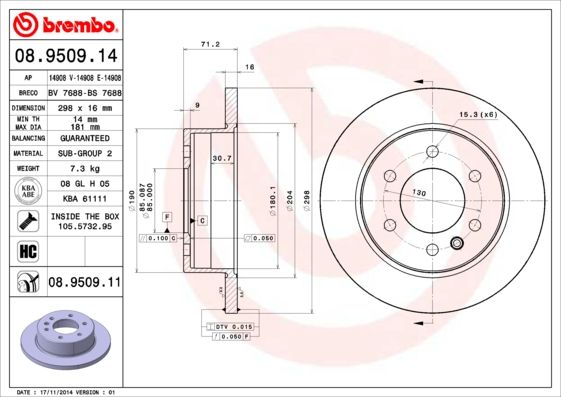 Tarcza hamulcowa BREMBO 08.9509.11