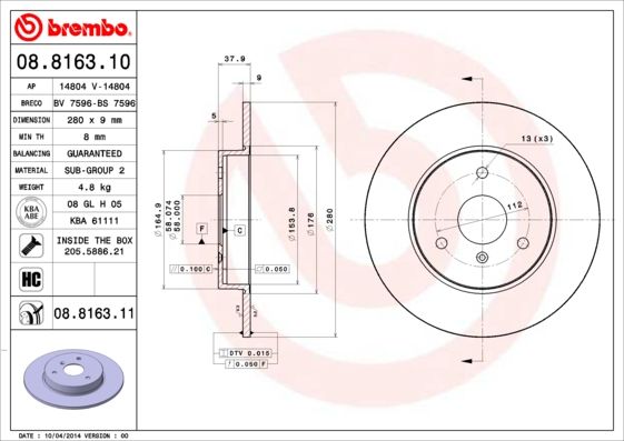 Tarcza hamulcowa BREMBO 08.8163.11
