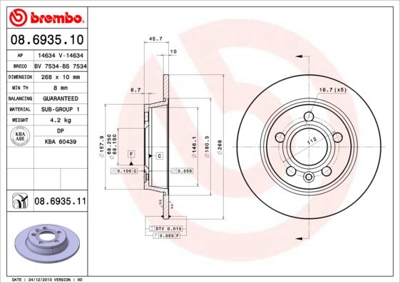 Tarcza hamulcowa BREMBO 08.6935.10