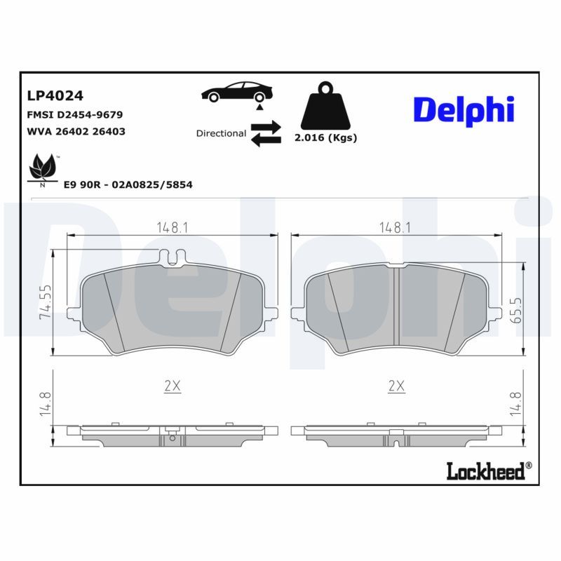 Zestaw klocków hamulcowych, hamulce tarczowe DELPHI LP4024