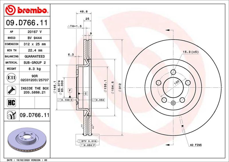 Tarcza hamulcowa BREMBO 09.D766.11