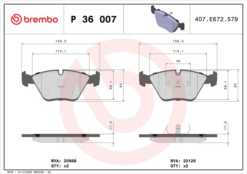 Zestaw klocków hamulcowych, hamulce tarczowe BREMBO P 36 007
