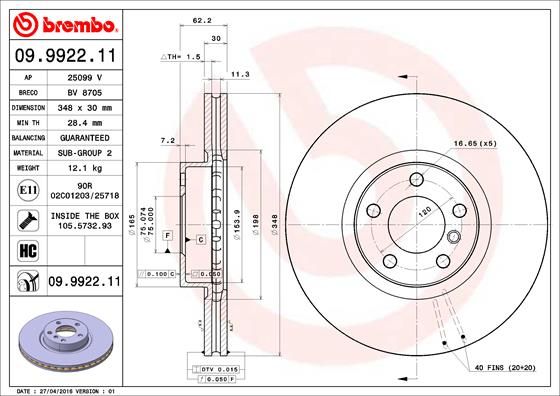 Tarcza hamulcowa BREMBO 09.9922.11