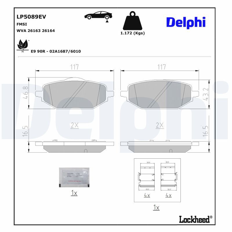 Zestaw klocków hamulcowych, hamulce tarczowe DELPHI LP5089EV