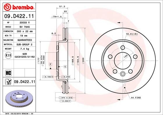 Tarcza hamulcowa BREMBO 09.D422.11
