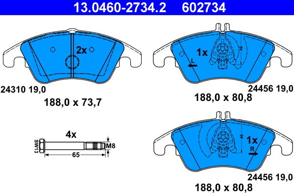 Zestaw klocków hamulcowych, hamulce tarczowe ATE 13.0460-2734.2