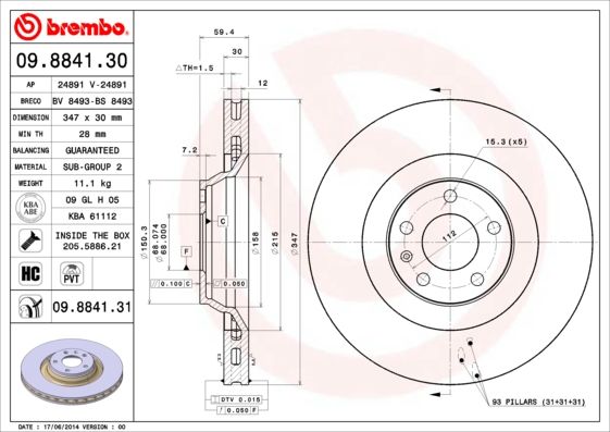 Tarcza hamulcowa BREMBO 09.8841.31
