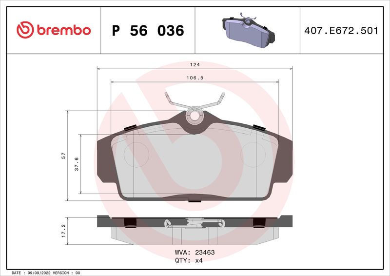 Zestaw klocków hamulcowych, hamulce tarczowe BREMBO P 56 036